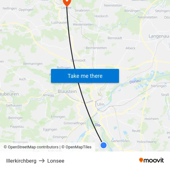 Illerkirchberg to Lonsee map