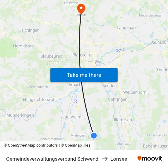Gemeindeverwaltungsverband Schwendi to Lonsee map
