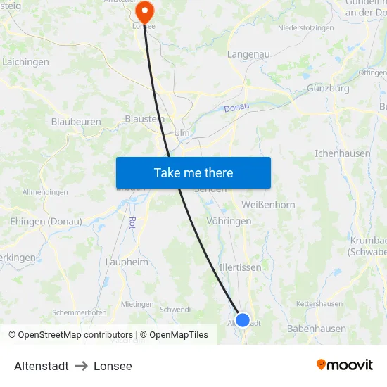 Altenstadt to Lonsee map