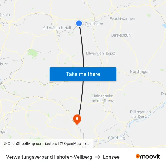 Verwaltungsverband Ilshofen-Vellberg to Lonsee map