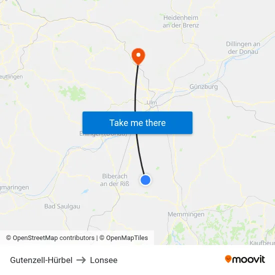 Gutenzell-Hürbel to Lonsee map