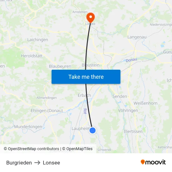 Burgrieden to Lonsee map