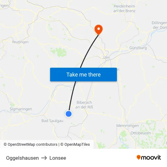 Oggelshausen to Lonsee map