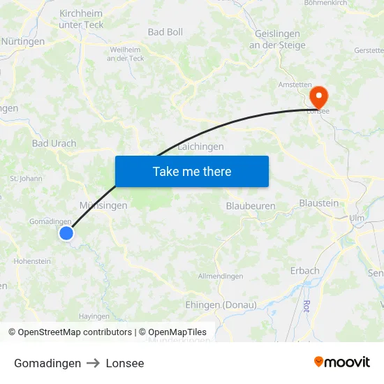 Gomadingen to Lonsee map