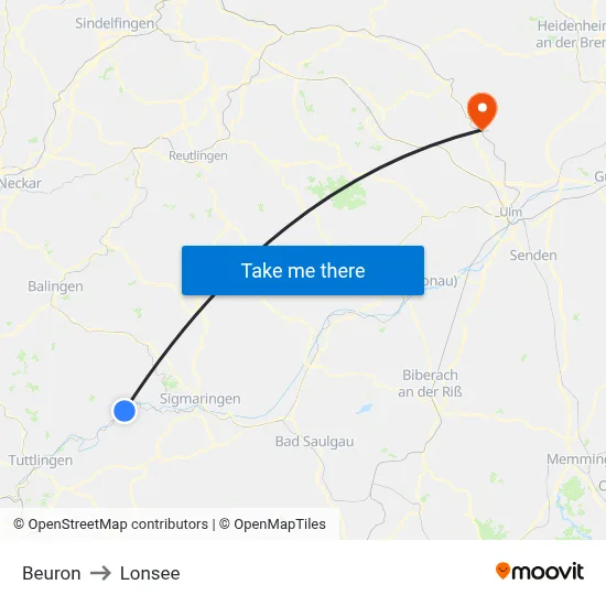 Beuron to Lonsee map