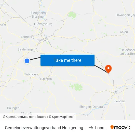 Gemeindeverwaltungsverband Holzgerlingen to Lonsee map