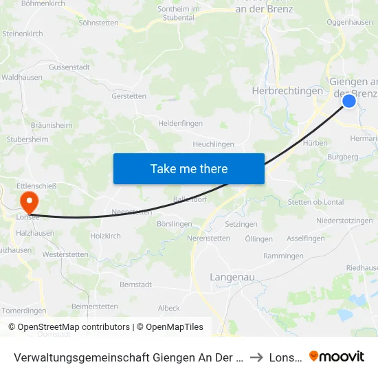 Verwaltungsgemeinschaft Giengen An Der Brenz to Lonsee map