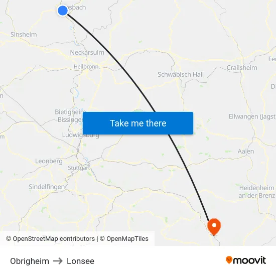 Obrigheim to Lonsee map