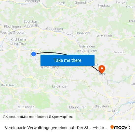 Vereinbarte Verwaltungsgemeinschaft Der Stadt Weilheim An Der Teck to Lonsee map