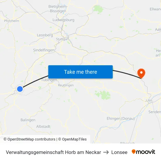 Verwaltungsgemeinschaft Horb am Neckar to Lonsee map