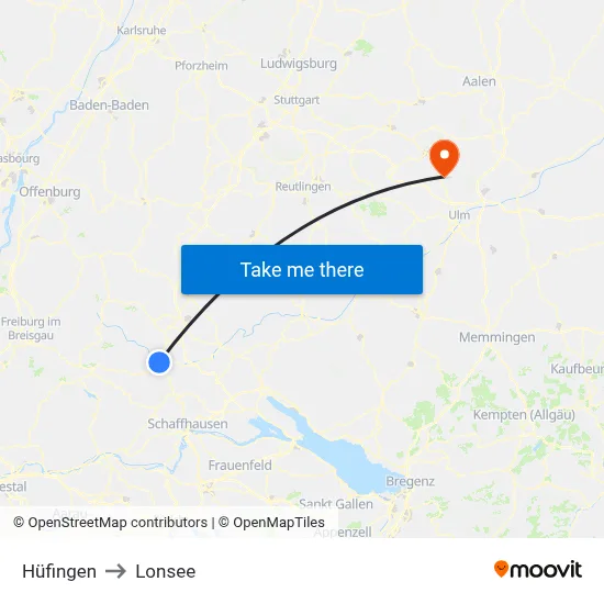 Hüfingen to Lonsee map
