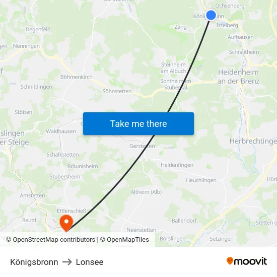 Königsbronn to Lonsee map