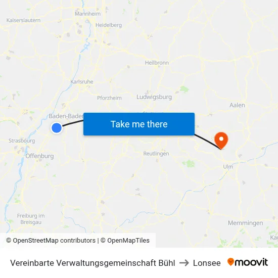 Vereinbarte Verwaltungsgemeinschaft Bühl to Lonsee map