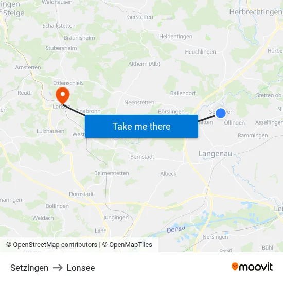 Setzingen to Lonsee map