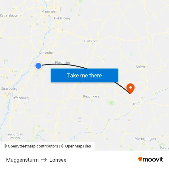 Muggensturm to Lonsee map