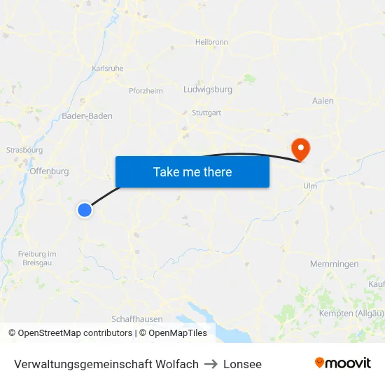 Verwaltungsgemeinschaft Wolfach to Lonsee map