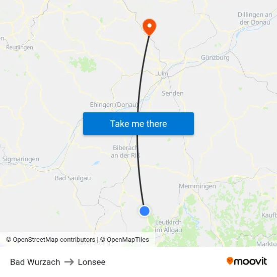 Bad Wurzach to Lonsee map