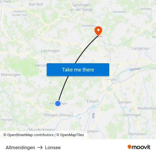 Allmendingen to Lonsee map