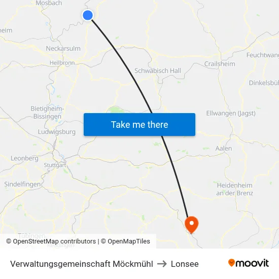Verwaltungsgemeinschaft Möckmühl to Lonsee map