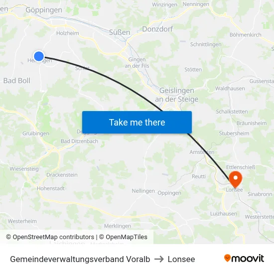 Gemeindeverwaltungsverband Voralb to Lonsee map