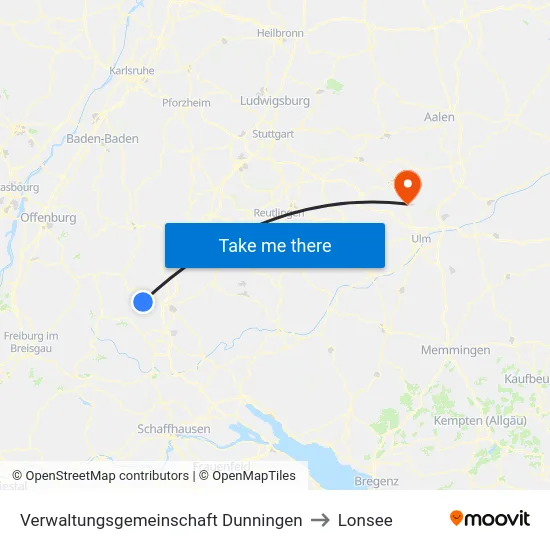 Verwaltungsgemeinschaft Dunningen to Lonsee map