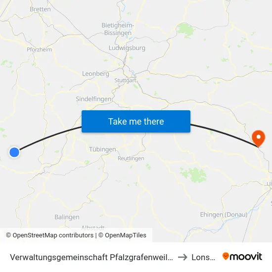 Verwaltungsgemeinschaft Pfalzgrafenweiler to Lonsee map