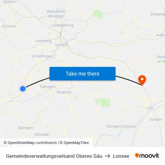 Gemeindeverwaltungsverband Oberes Gäu to Lonsee map