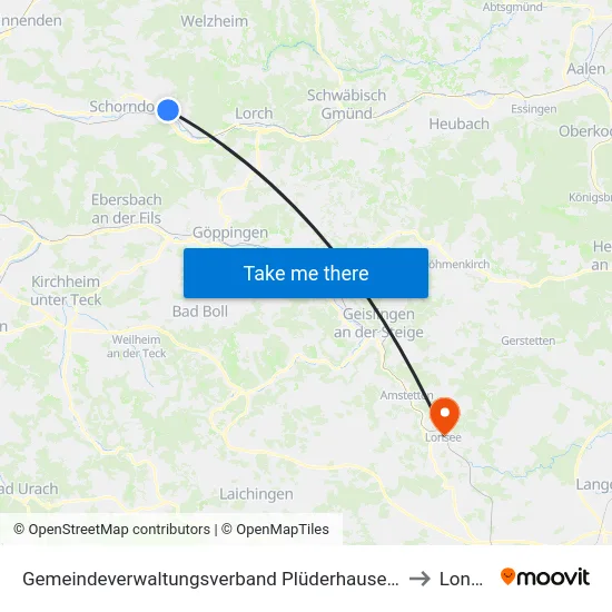 Gemeindeverwaltungsverband Plüderhausen-Urbach to Lonsee map