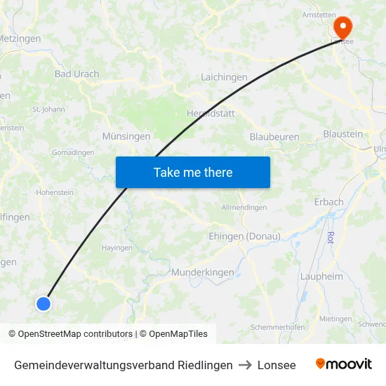 Gemeindeverwaltungsverband Riedlingen to Lonsee map