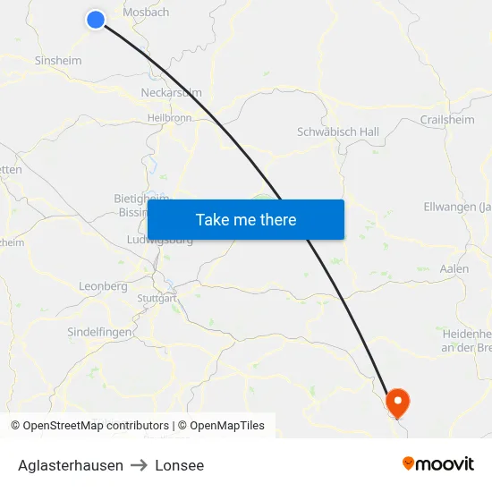 Aglasterhausen to Lonsee map