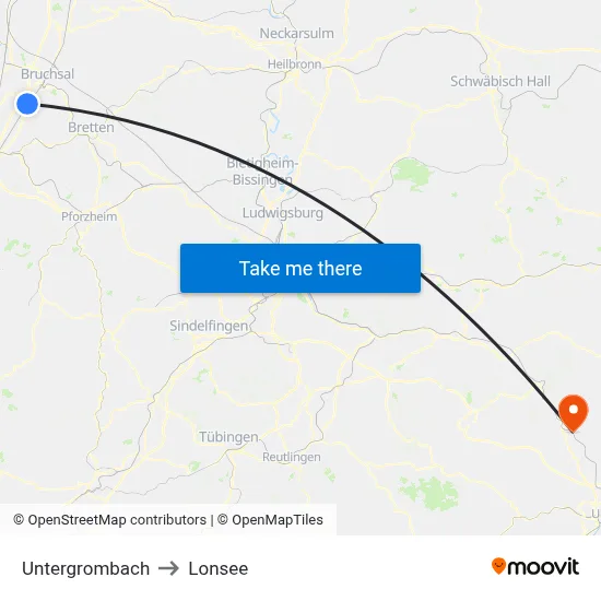 Untergrombach to Lonsee map