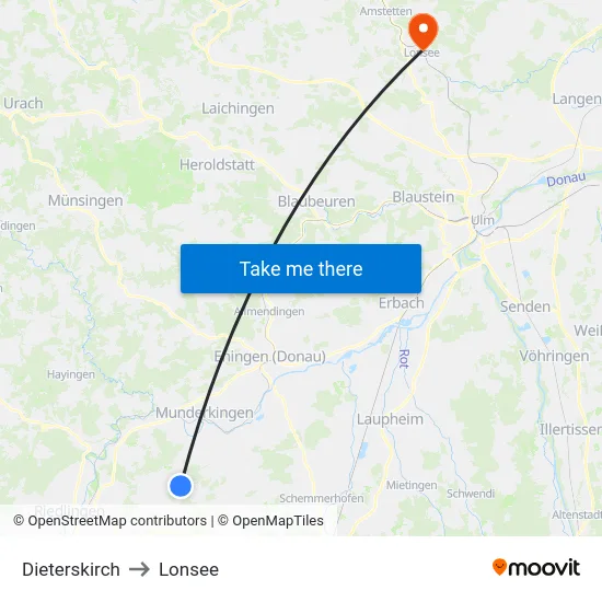 Dieterskirch to Lonsee map