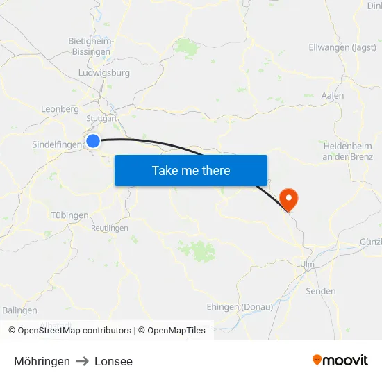 Möhringen to Lonsee map