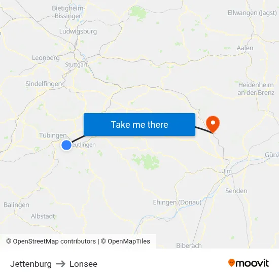 Jettenburg to Lonsee map