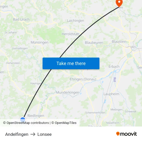 Andelfingen to Lonsee map
