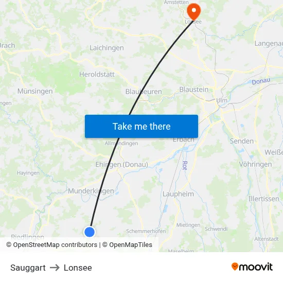 Sauggart to Lonsee map