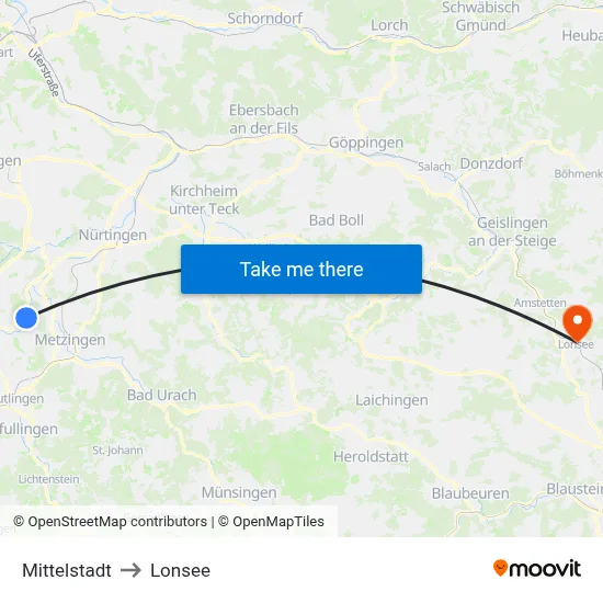Mittelstadt to Lonsee map