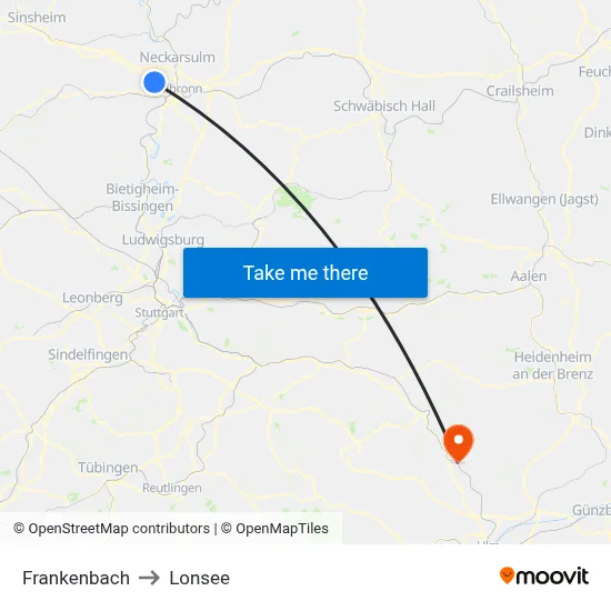Frankenbach to Lonsee map