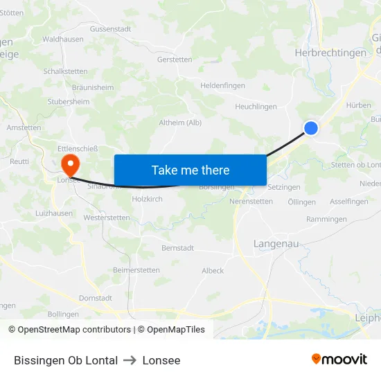 Bissingen Ob Lontal to Lonsee map