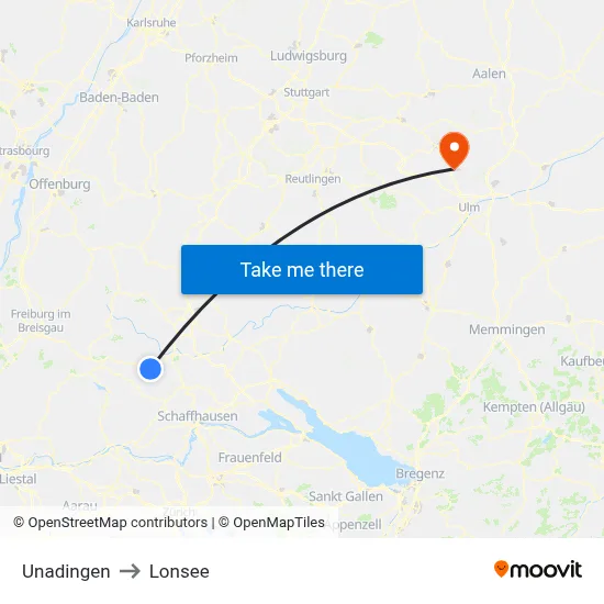 Unadingen to Lonsee map