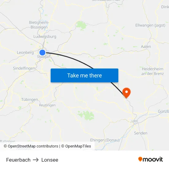 Feuerbach to Lonsee map