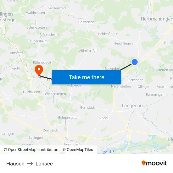 Hausen to Lonsee map