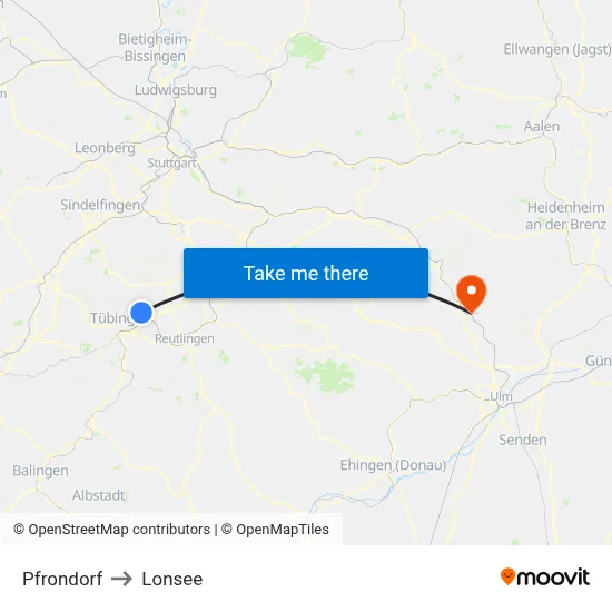 Pfrondorf to Lonsee map