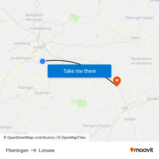 Plieningen to Lonsee map