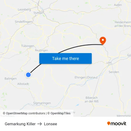 Gemarkung Killer to Lonsee map