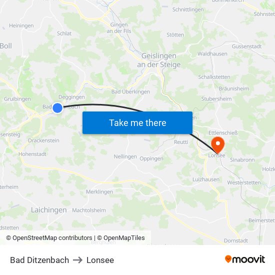 Bad Ditzenbach to Lonsee map