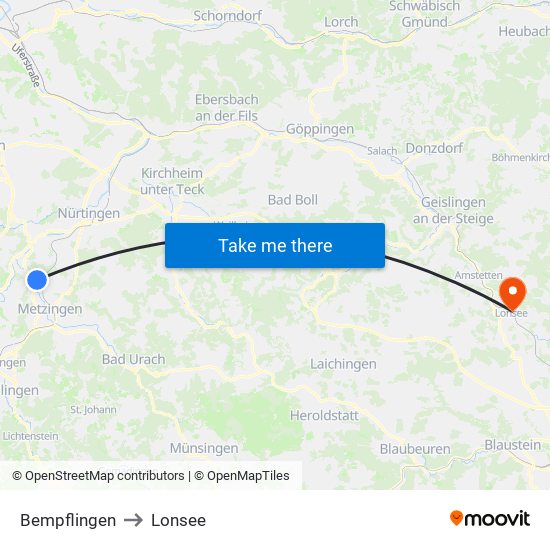 Bempflingen to Lonsee map