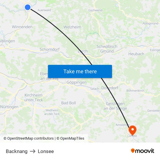 Backnang to Lonsee map