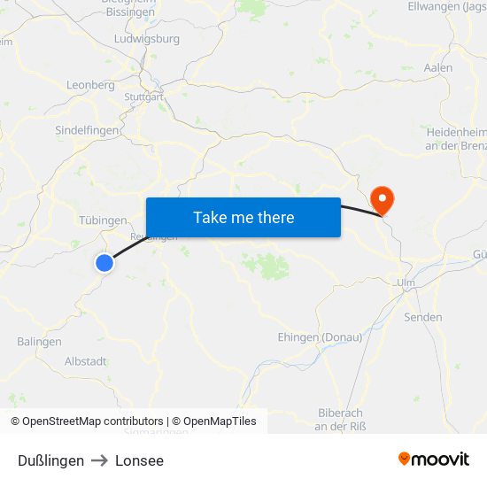 Dußlingen to Lonsee map