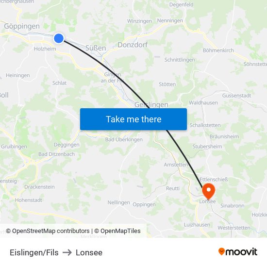 Eislingen/Fils to Lonsee map